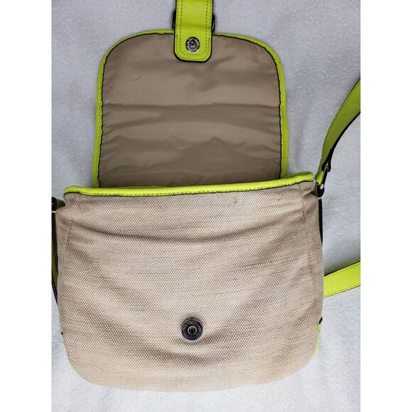 Gap Womens Crossbody Handbag Purse Jute Leather Canvas Tan Green Summer Spring - Picture 8 of 8